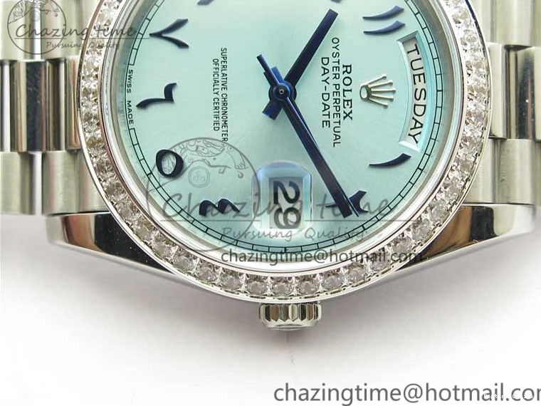 0417 Day Date 40mm SS BP Maker Best Edition Diamond Bezel Blue Dial Arabic Markers On SS Bracelet A Lightweight 2883